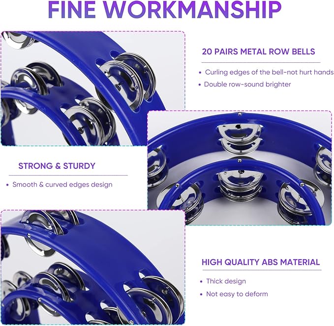 Tambourine Musical Instrument with Egg Shakers - Double Row Metal Jingles Tambourines Half Moon Handheld Percussion Gift for Adults Church Musical Education KTV Party Dance (Blue)