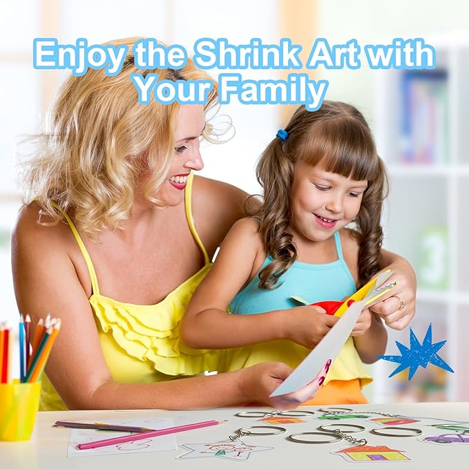 Auihiay 325PCS Shrink Plastic Sheets Kit - 25PCS Shrink Sheets + 100 Keychains and 200 Open Iron Ring, DIY Shrinky Paper Art Supplies for Jewelry, Keychain Making, DIY Mother's Day Crafts Gifts