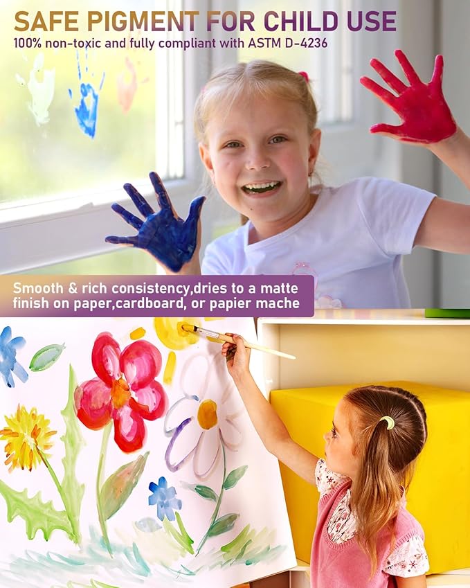 Nicpro 14 Colors Large Washable Paint Set (33.8 oz, 1000ml), Acrylic Bulk Paint Supplies Non Toxic Children Tempera Paint for Art, Craft DIY, Poster & Finger Paint, School, Home,Classroom