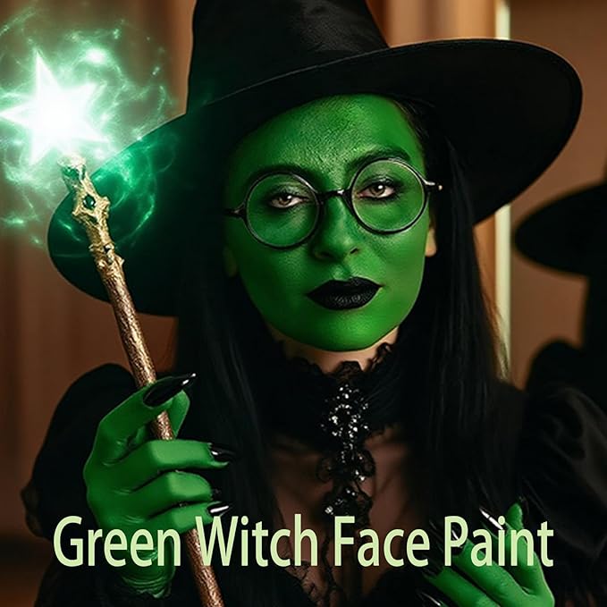 Witch Green Face Paint Stick,Water-Based Dark Green Body Paint Stick,Washable Face Painting for Elphaba Monster Hulk Camo Hunting Cosplay,Professional SFX Makeup for Halloween Costume,1.06 OZ