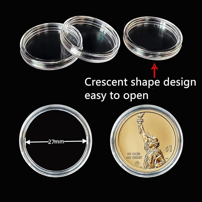 MUDOR 27 mm Coin Capsules for Small Dollar Coins, 100 Pieces Coin Holder with Case, Coin Storage Case Box for Coin Collection, Coin Collection Supplies