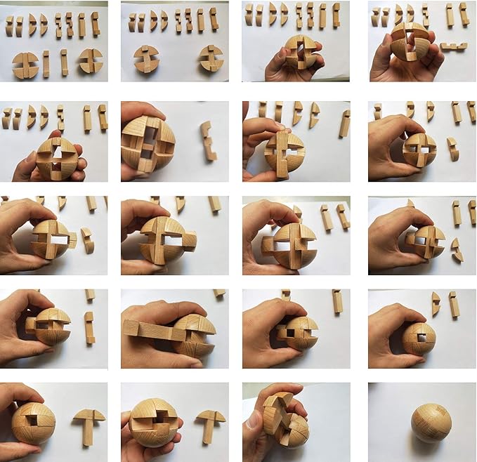 AHYUAN Handmade Wooden Puzzle Magic Ball Brain Teasers Toy Intelligence IQ Games 3D Sphere Puzzles for Children and Adults (2.36 x 2.36 x 2.36 in)