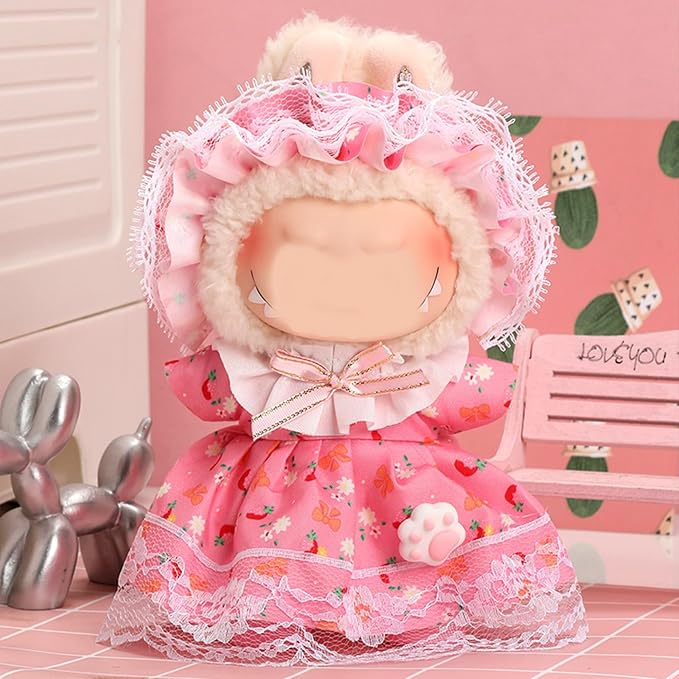 17cm Doll Clothes Set, Cute Girls Doll Outfits Set , 3 PCS Pink Cat Paw Princess Dress Outfits Exquisite Accessories