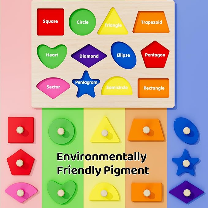 Wooden Puzzles for Toddlers 1-3, Montessori Shapes Sorter Board Puzzle for 1 2 3,Preschool Learning Toys for Baby Kids