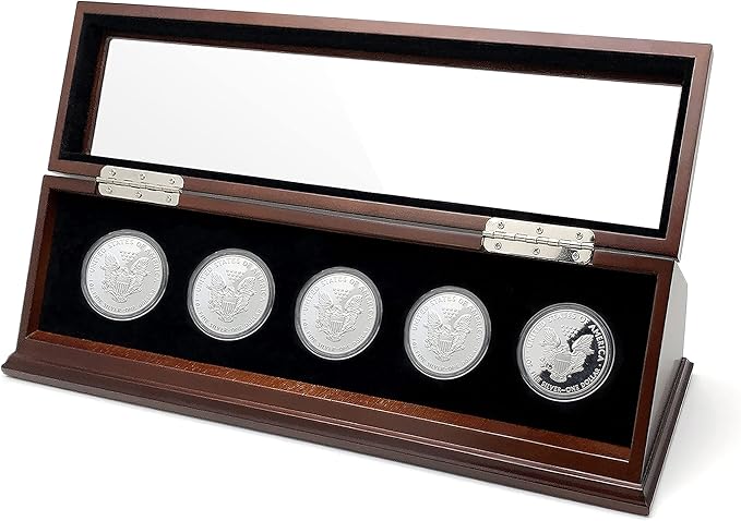 Challenge Coin Display Case 1.5-1.75 Inch 38-44.5 mm Coin Holder 1 Slot (Walnut, 5 Slots)