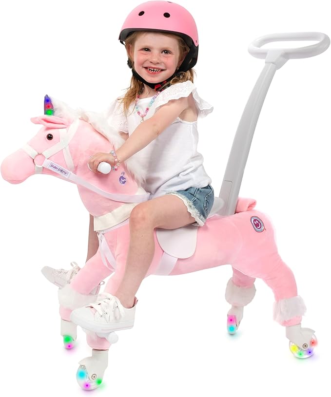 Power Pony Ride On Unicorn Riding Toy for 2+ Kids - Power Ponies Push Pull Kids Ride On Pony for Toddlers with A Removable Parent - Controlled Push Handle for Easy Rides, Pink, Grace