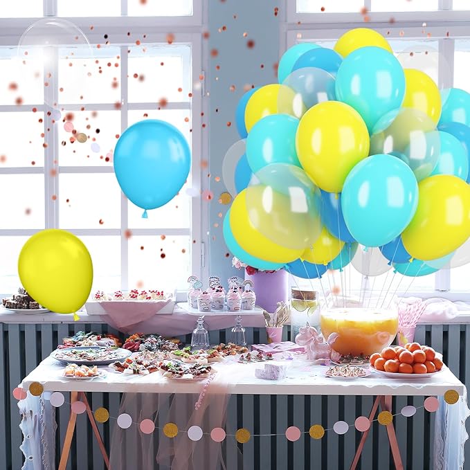 Teal and Yellow Balloons,Party Decorations,Clear Balloon Yellow Blue Teal Clear Balloon for Boy Girls Birthday Baby Shower Party Supplies