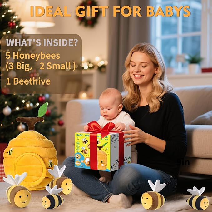 Baby Toys for 1 Year Old, Soft Beehive with 5 Stuffed Bees, Crinkle, Rattle, Mirror, Montessori Toys for One Year Old Birthday Gift, Babies Sensory Balls for 12-18 Month Baby