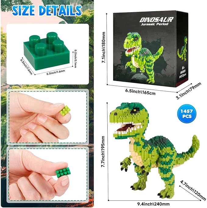 Jurassic Dinosaur Micro Building Blocks, 1457pcs Velociraptor Tyrannosaurus Rex DIY Mini Diamond Blocks Bricks Toy for Boys Age 8-12 14+ Teens Adults