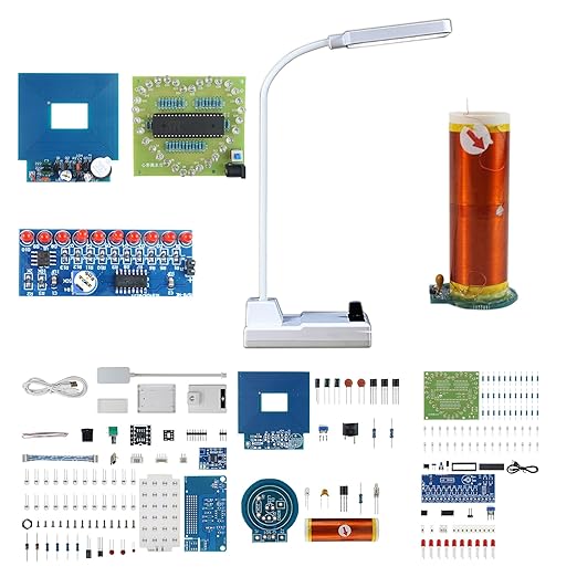 Soldering Practice Kit 5-in-1 DIY Classic Desk Lamp, Square Metal Detector, Small Tesla, Heart Shaped Flow Lamp Soldering Skills Learning DIY Electronic Product Soldering Kit