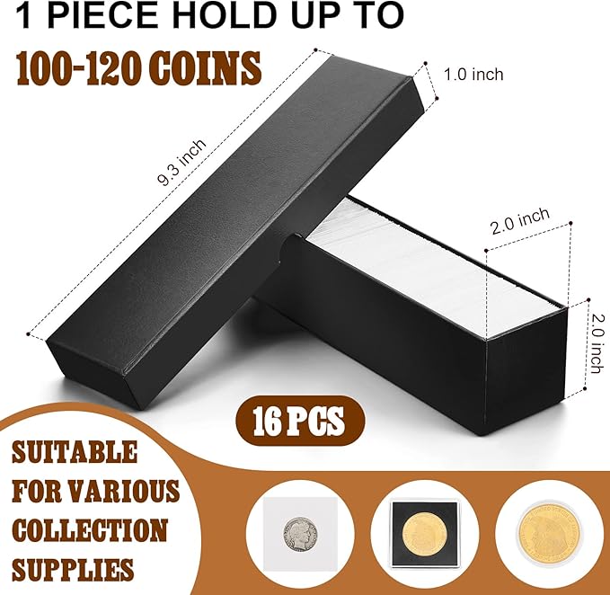 16 Pcs 2 x 2 Inch Coin Storage Boxes for Collectors, Silver Eagle Coin Holders for Collectors, Cardboard Single Cents Protector Case Box for Collection Supplies, Flip, Single Row