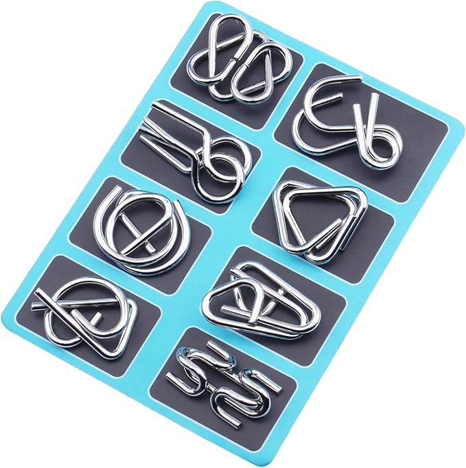 Metal Wire Puzzle Set，Brain Teaser Metals Puzzle ，Chinese Ring Magic Trick Toy for Party Favor Kids 7-14 and Adults Challenge (B(Metal))