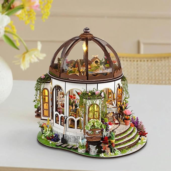 DIY Miniature House Kit, Wooden Garden Mini House with Furniture & LED Light, Creative Dollhouse Kit, Model Building Kit for Adults, Kids (Hanging Garden)