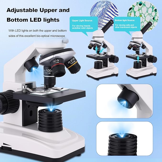 Microscope for Adults & Kids, 40X-2500X High-Power Compound Microscope for Students, School Lab & Home Schooling,Equiped with Slides Set & Phone Holder