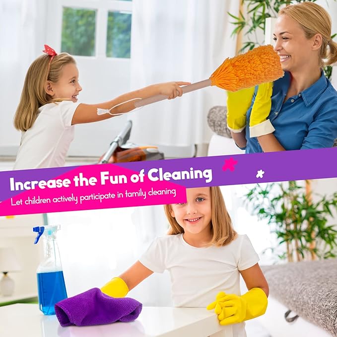 MASTERTOP Kids Cleaning Set 8 Piece, Detachable Toys for Toddlers, Broom Dustpan Mop Brush Duster Rag Sponge and Hanging Stand, Pretend Play Household Tools Gifts for Age 3-8