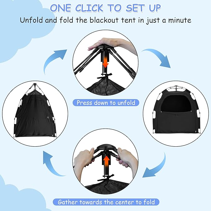 Sleep Tent for Pack N Play, Baby Sleep Tent One-Click Assembly Effective Light Blocking Tent for Sleep Pod & Mini Crib, Light Blocking Tent for Babies and Toddlers