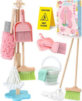 Lonico Wooden Kids Cleaning Toy Set for Toddlers Mop Broom and Dustpan Set, 12 Pcs Detachable Housekeeping Playset with Bucket Duster Brushes Pretend Play Cleaning Toys Gift for Boy Girl Age 3 4 5 6