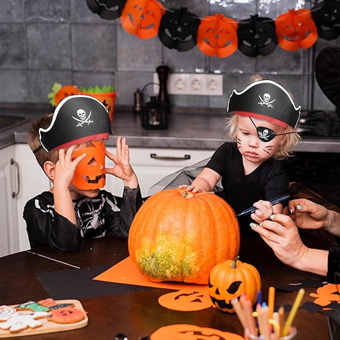 Legigo 108 Pcs Pirate Hat with Eye Patch- 54pcs Classic Captain Costume Cap & 54pcs Eye Patch for Pirate Party Cosplay, Halloween & Caribbean Fancy Dress