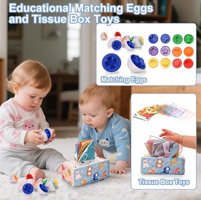 Montessori Toys for Baby 6 Month Old,Baby Toys 6-9-12 Months,6 in 1 Montessori Sensory Toys for 1 Year Old,Stacking Blocks,Tissue Box Toys for Toddlers Birthday Halloween