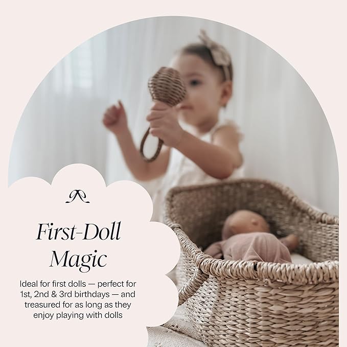 BEBE BASK Premium Baby Doll Bassinet - Handcrafted & Award-Winning Seagrass Moses Basket - Doll Carrier with Luxe Mattress