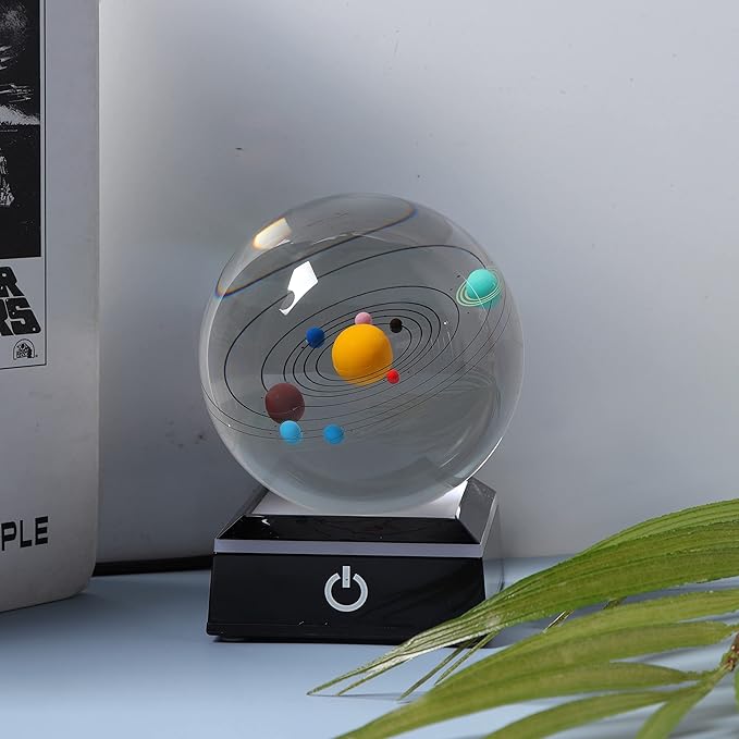 3d Solar System Model Crystal Ball 80mm 3.15inch - Outer Space Astronomy Gifts Room Decor Crystal Sphere Unique Gifts For Men Him Best Birthday Dad Physics Science Teacher Night Light Planet Lamp