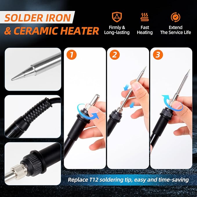 FEITA T12 Soldering Iron Station Kit Tool for Electronics, With 3 solder iron tip, 1 Soldering Wire & Stand, 1 ESD Curved Tweezer, Soldering Machine with Boost, Auto Sleep & Shutdown