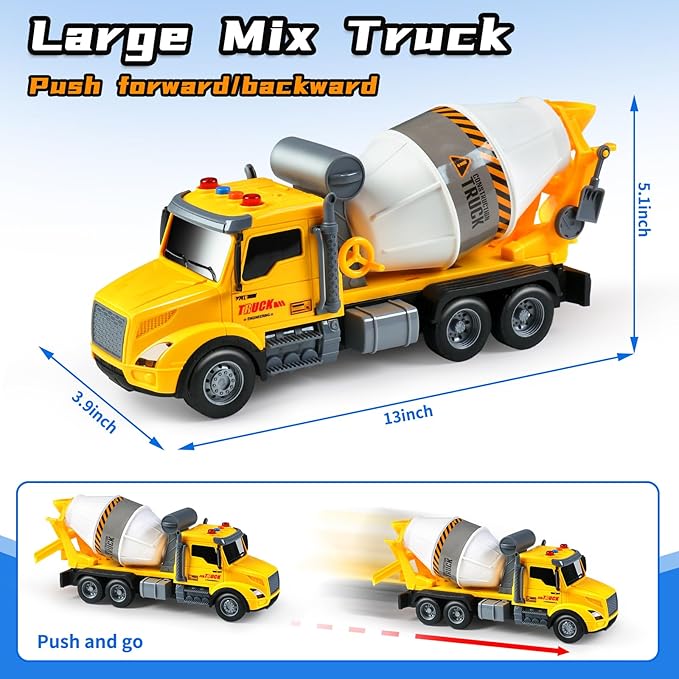 Toddler Trucks Toys,Big Cement Mixer Toy Truck with Lights and Sounds,Truck Vehicle Boy Toy for 3 4 5 6 Year Old,Christmas Birthday Gifts for Boys & Girls