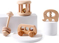Organic Wooden Baby Rattle Toy Montessori Rattle Roller Waldorf Inspired Grasping Toddler Toys