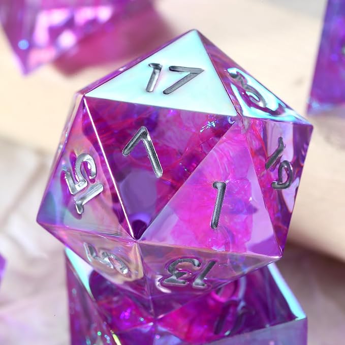 Iridescent Plating Purple Sharp D&D Dice, DNDND Handmade DND Resin Sharp Edge D&D Die with Gift Case for Dungeons and Dragon Tabletop Games (Iridescent Plating Purple)