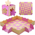 Foam Play Mat for Kids，25Pcs Square Interlocking Puzzle Floor Mat，Baby Play Mat Floor Mat Foam Puzzle Playmat for Toddlers with Fence（Pink Flower-CSH032