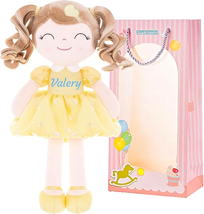 Gloveleya Personalized Curly Doll with Your Name - Cute Custom Yellow Soft Plush Doll for Girls Plush Doll Customized Gifts