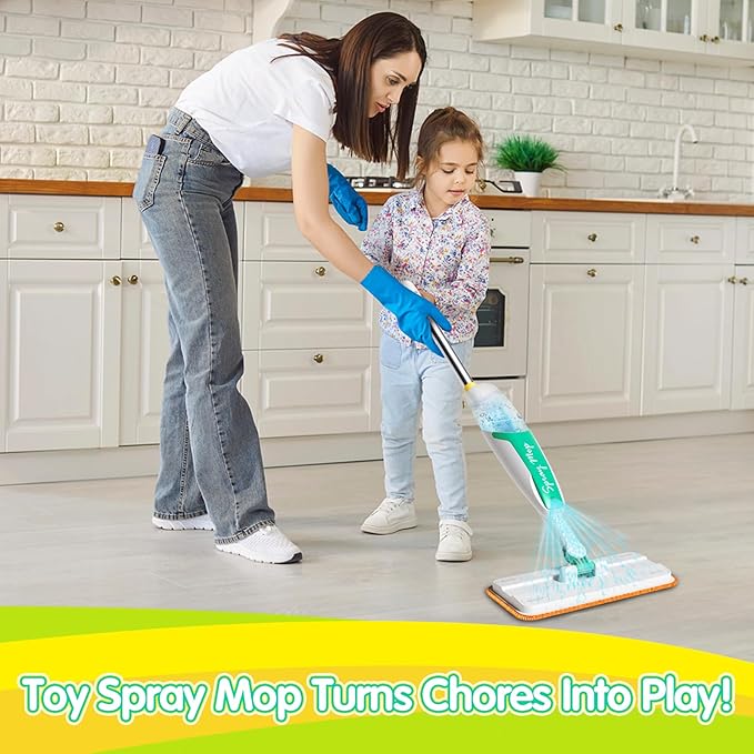 EP EXERCISE N PLAY Kids Spray Mop That Really Works - Toddler-Size Kids Cleaning Toy Set - Small Mop with Real Squeeze Water Sprayer - Mini Mops for 3 4 5 Years Old