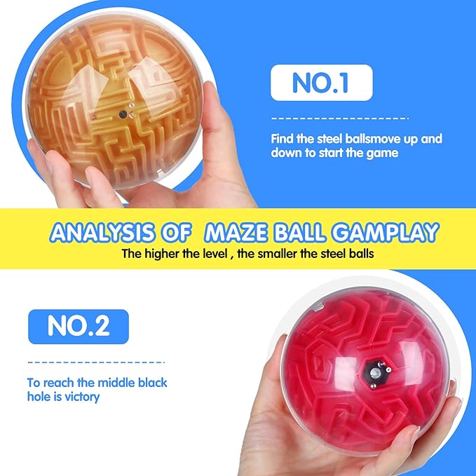 Sumind 4 Pcs 3D Puzzle Maze Ball Magic Brain Teasers Games Memory Sequential Gravity Maze Cube Ball Sphere Educational Puzzle Toys for Adult Hard Challenges(Blue, Green, Rose Red, Gold)