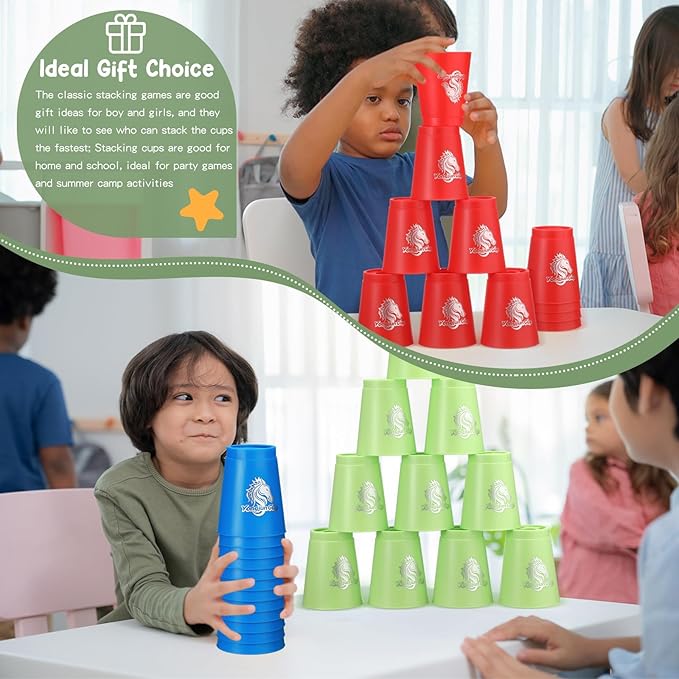 Libima 48 Pcs Sports Stacking Cups Set Classic Stacking Games Speed Training Game for Boy Girl Adult Family Party Challenge Competition Travel Gift, 4 Colors