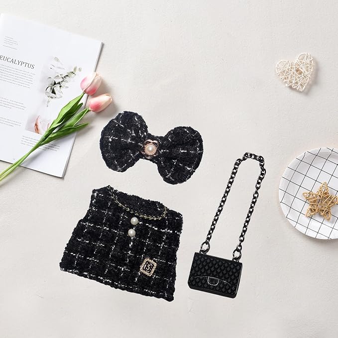 17cm Doll Clothes Dress Hairpin 3 Piece Set Luxury Accessories Outfit Set for 17cm Dolls(NO Doll)(Colorful Shirt+Bow Hairpin+Bag)