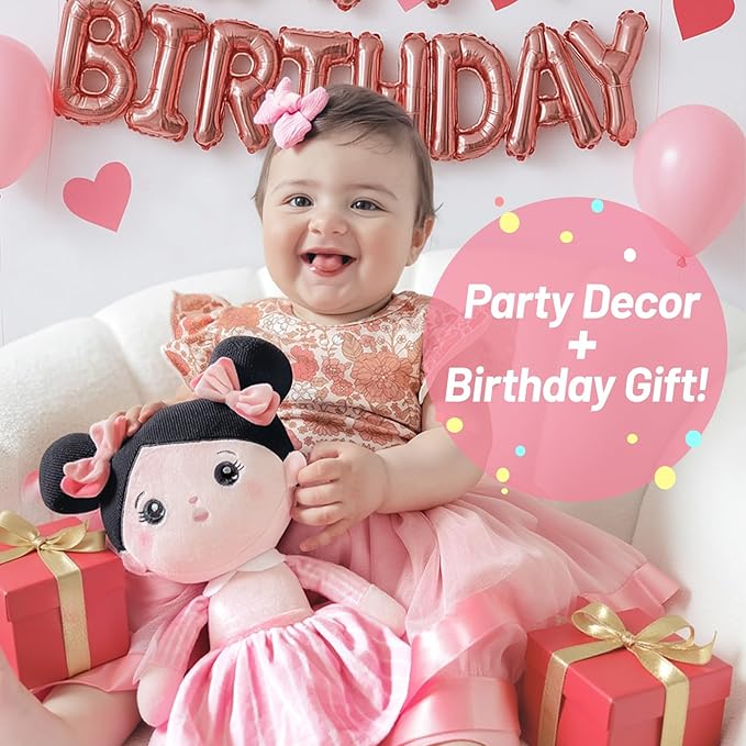 OUOZZZ 13" Soft Baby Doll Toys for 1 + Year Old Girl Gifts, Birthday Gifts for 1 Year Old Girl Christmas Plush Toys Gift for Toddler Kids Asian Black Hair