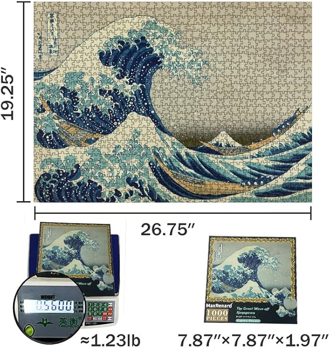 MaxRenard Game 1000 Pieces Jigsaw Puzzle for Adult Fine Art Collection Toy The Great Wave Off Kanagawa Puzzle