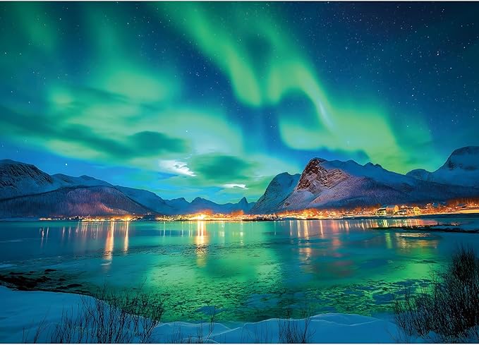 Northern Lights 500 Piece Puzzles for Adults Kids Aurora Nature Landscape Jigsaw Puzzles Family Challenging Mountain Lake Scenery Puzzles (21"x15")