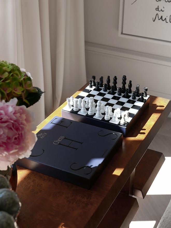 Printworks Art of Chess – Black & White Wooden Chess Set with Acrylic Board – Stylish Coffee Table Game for Adults & Kids Ages 5+ – Multilingual Instructions Included