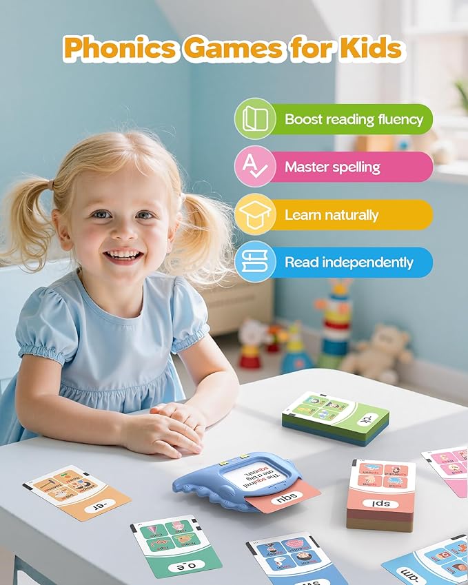 Phonics Talking Flash Cards for Toddlers 3-8, Airbition Learn to Read in 20 Stages, Digraphs CVC Blends Long Vowel Sounds Spelling Reading,Kindergarten First Second Grade Homeschool Educational Study