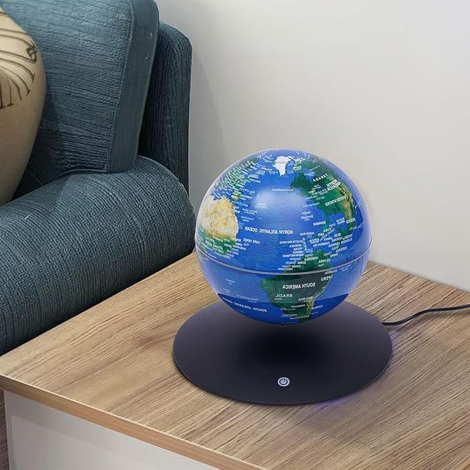 6" Magnetic Levitating Globe, 360°Rotating Geographic Globes Levitating Globes with LED Light Floating Magnetic Levitation Floating Globe for Desk Home Office Study Room(Dark Blue+Black/Style B)