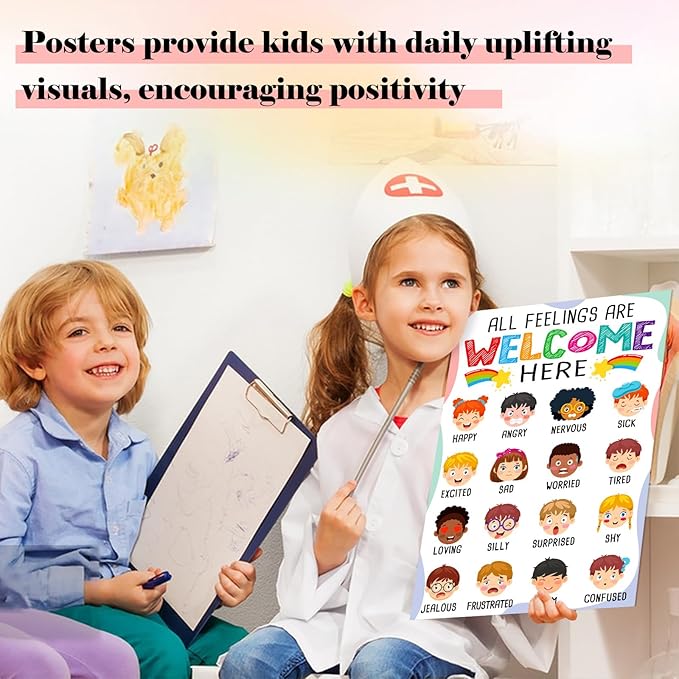 FLYAB Feelings Chart for Kids - Classroom Decorations Elementary Emotions Learning Mental Health Poster for Toddlers Educational Calming Corner Teacher Must Haves for Back to School Supplies