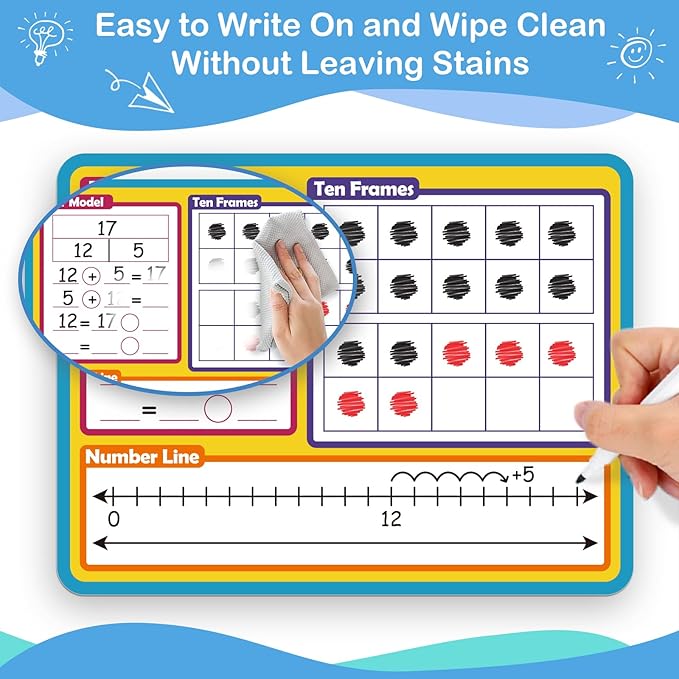 Aizweb 12 Pack Dry Erase Board Card,9" x 12" Small Whiteboard Number Line 120 Numbers Chart Ten Frame,Math Manipulatives Addition Subtraction Game for Student Classroom Must Haves Teacher Supplies