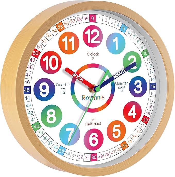 Wall Clock for Kids Learning - Teaching Time Wall Clocks Battery Operated Silent Non Ticking - Analog Colorful Clock Decorative for Kids Room Classroom School(14 Inch)