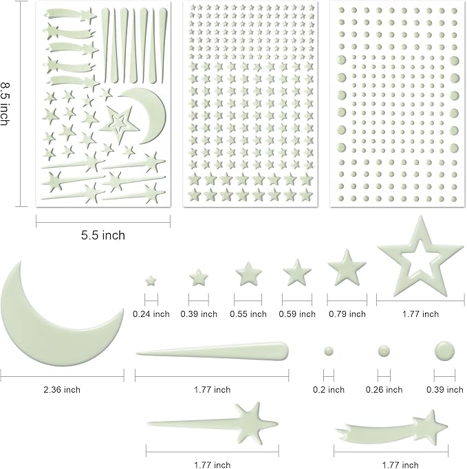 447 PCS Glow in The Dark Star Stickers Luminous Decor,3D for Ceiling,Dots for Starry Sky Glowing Stars for Kids Room for Ceiling Realistic Domed Star.Party and Birthday Gift.Blue Light