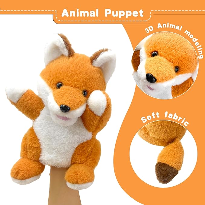 Hand Puppe ts Fox Puppets,9"Realistic Stuffed Animal Puppe ts for Toddlers Cute Fox Stuffed Pupp ets for Kids with Movable Mouth,Fox Animal Ha nd Puppets for Adults Hand Puppets for Toddlers
