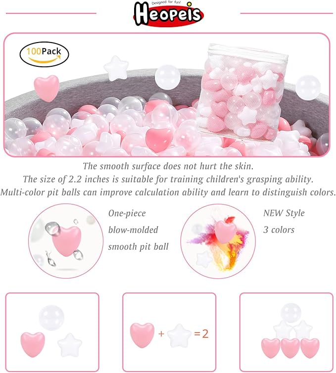 Ball Pit Balls Pack of 100 200 500 - Star and Round Set BPA Free Phthalate Free Non-Toxic Crush Proof Play Balls Soft Plastic Balls for Toddlers Baby Kids Birthday Pool Tent Party