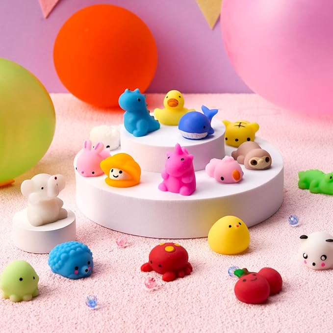 JOYIN Mochi Squishy Toy Set, 50 Pack Mini Squishy Mochi, Party Favors for Kids, Kawaii Stress Relief Toys, Basket Stuffers, Goodie Bags Fillers, Birthday Gifts, Classroom Prizes