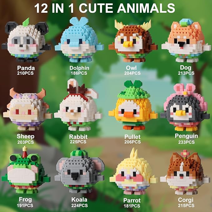 HIGH GODO 12Pack Animals Party Favors Building Set, 2491PCS Cute Animals Building Blocks for Goodie Bag Stuffers Classroom Prizes, Party Favors Birthday Gift for Kids Boys Girls Student 8+
