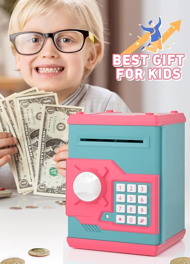 Piggy Bank for Girls Boys Large Electronic Money Coin Banks with Password Protection, Automatic Paper Money Scroll Saving Box, Great Gift for Kids(Pink-Blue)
